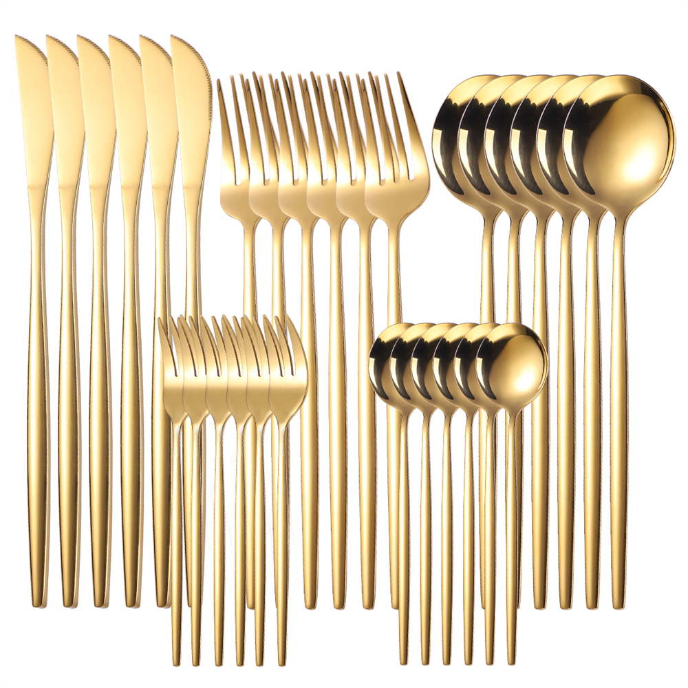 Couverts en acier inoxydable, 30 pièces, service de table en or, vaisselle en acier inoxydable, fourchette en or, cuillère couteau, service d'argenterie de luxe pour Banquet: 30Pcs Gold