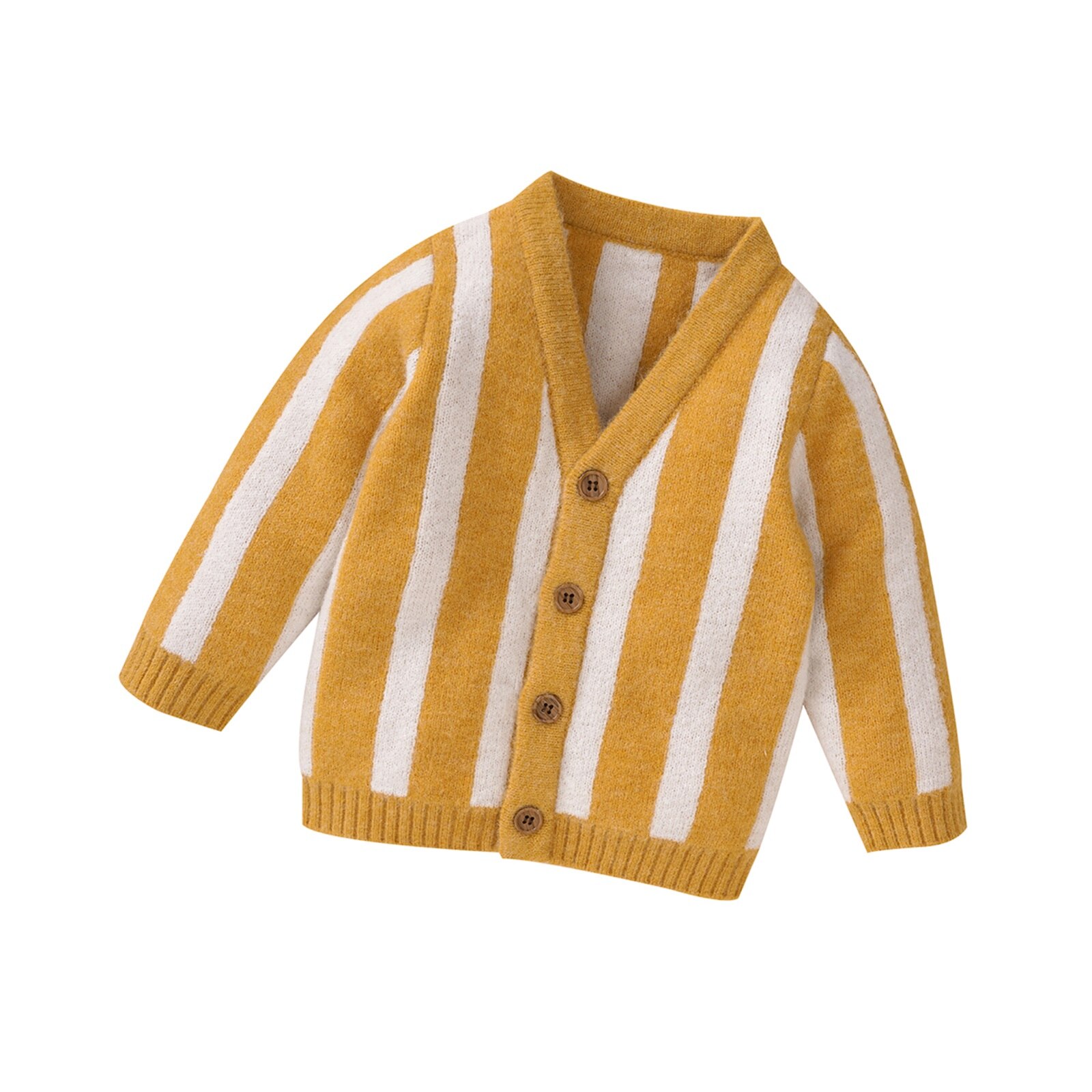 Bambini neonati ragazze Cardigan lavorato a maglia strisce autunnali maglione a maniche lunghe neonato monopetto Outwear abiti Casual: YELLOW / 3-6 Months