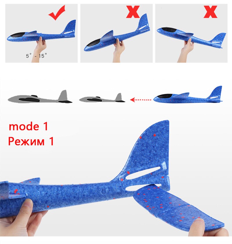 Outdoor Hand Throwing Plane 38cm Flying Launch Sports Glider Aircraft Model Foam Gliding Boys Fun Game Figure Toys for Children