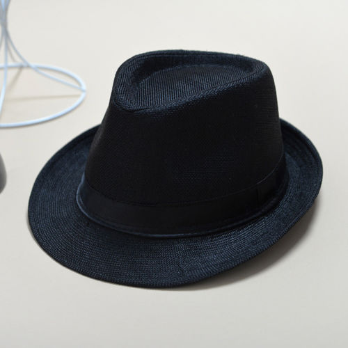 Sombrero Fedora clásico de ala ancha para hombre, gorra clásica de estilo clásico con visera ancha, Sombrero de Jazz liso para hombre, Sombrero de fieltro con lazo para Otoño e Invierno: Black