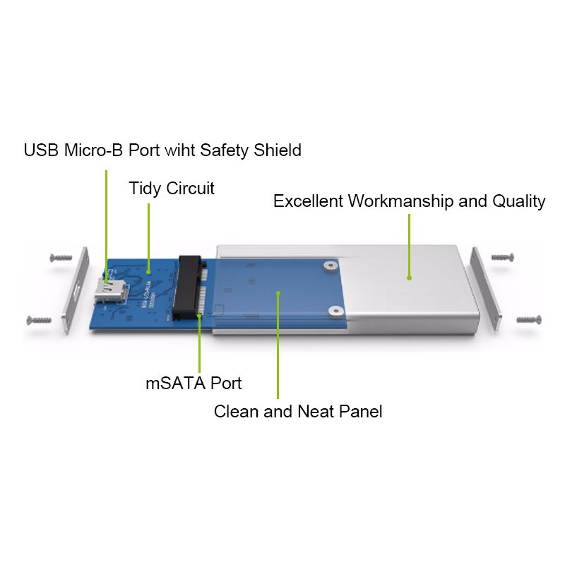 Scatola per disco rigido mobile ORICO mSATA SSD a stato solido scatola per disco rigido tipo-c interfaccia tutto in lega di alluminio scatola esterna argento MSA-UC3