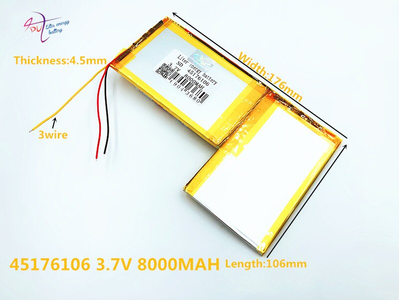 3 -zeilen 3.7v lithium-polymer-akku mit 8000 4570106*2 und schutzplatine für liter-energie-batterie