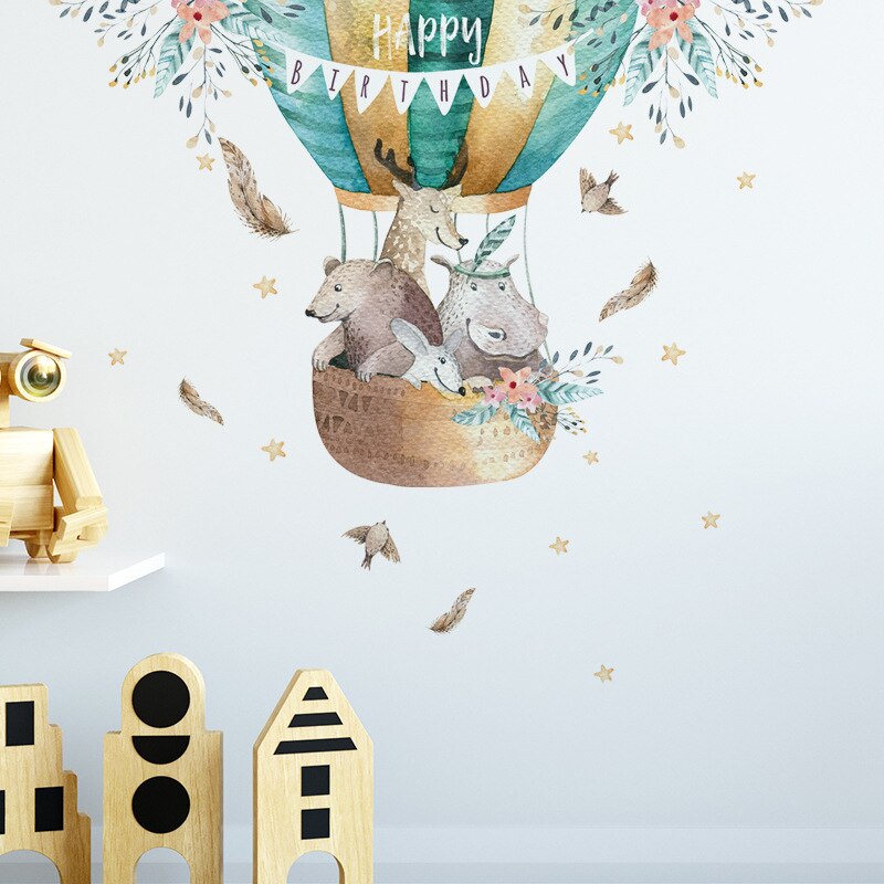 Wallsticker tegneserie luftballon dyreklistermærker børneværelse dekoration boligindretning baby soveværelse væg selvadsivet