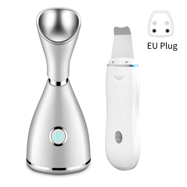 Ultrasonic Skin Scrubber Facial Pore Cleaner Moisturizing Facial Steamer Extractor Blackhead Removal Deep Clean Skin Care Tool: EU Set 2
