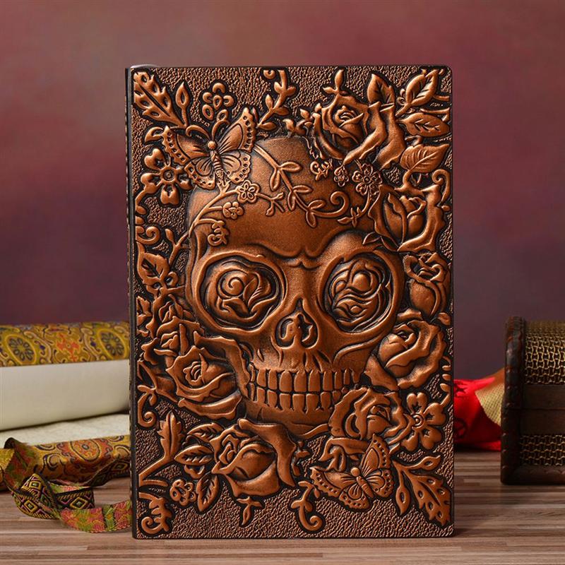 Embossed Skull Pattern Diary Notebook Hardcover PU Notebook Vintage Halloween A5 Diary Book (Random Style)