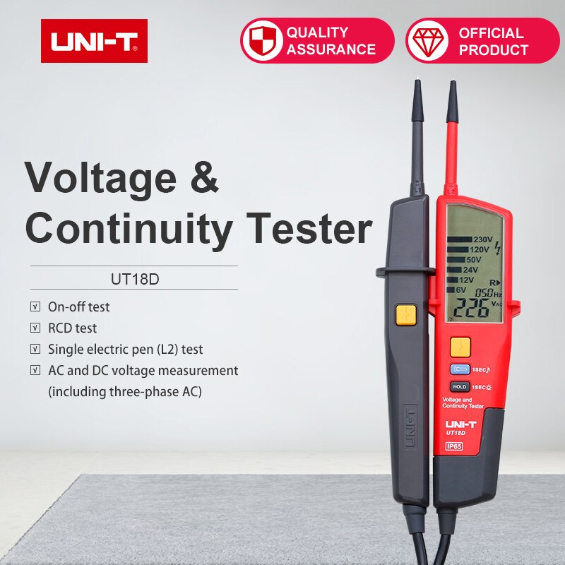 UT18D Voltage Continuity Tester Waterproof IP65 Built-in Lighting RCD Test Phase Rotation Test Voltage Indication On-off Test