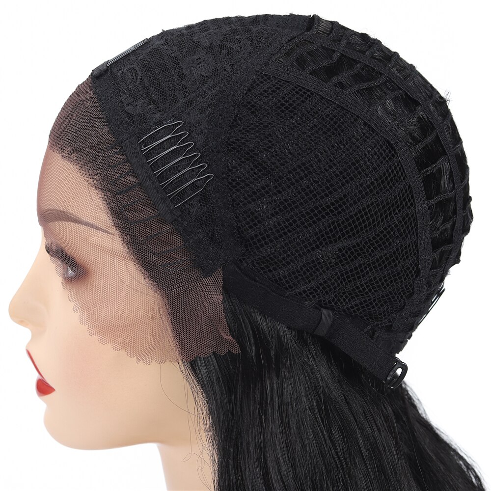 22'' X-TRESS Natural Wave Glueless Lace Front Wigs Dark Roots Ombre Brown Heat Resistant Synthetic Wig For Black Women Daily Use