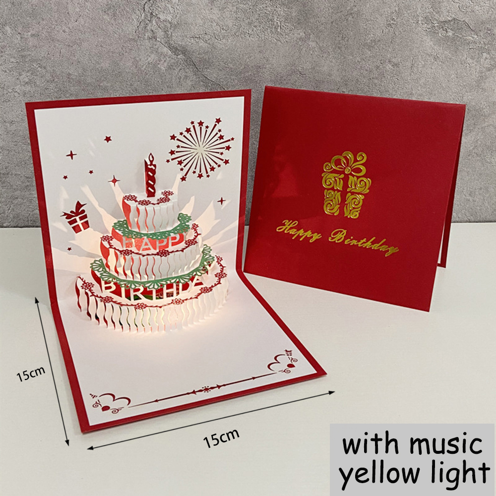 Cartes de joyeux anniversaire 3D avec musique, gâteau d&#39;anniversaire lumineux, cartes de vœux Pop-Up, avec enveloppe, pour fille: Style 6