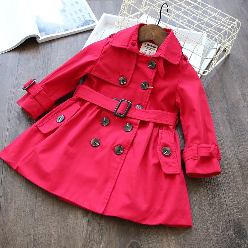 Trench-coat à longue ceinture pour fille, manteau coupe-vent d'automne pour enfant de 2, 3, 4, 5, 6, 7, 8, 9, 10, 11 ans