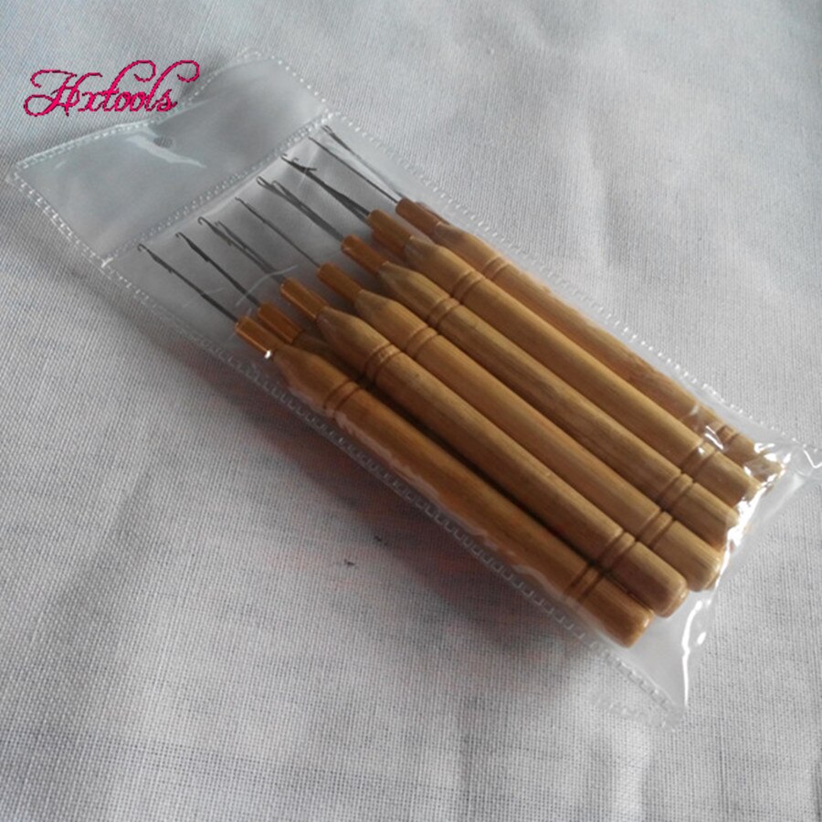 Agujas de gancho para el pelo, accesorio con mango de madera para extensiones de cabello, Micro anillo, herramientas de extensión de cabello, 100 piezas