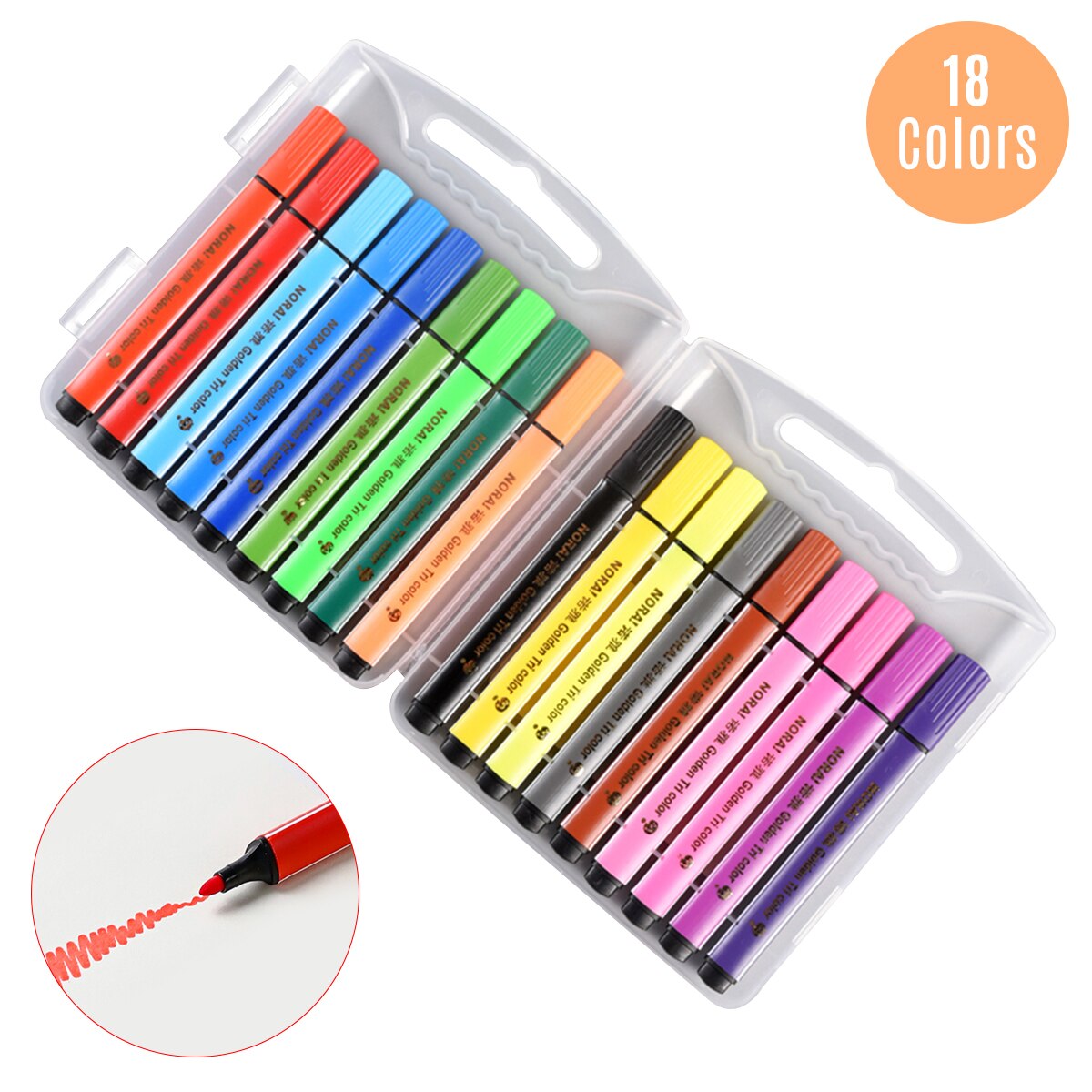 12/18/24/36 farver vaskbar farvet tuschpen afrundet spids vandfarve pen kit store blækmalingmarkører med opbevaringsetui: 18c