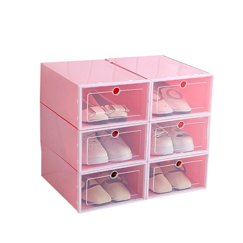 Stackable Floding DIY Shoe Drawers Storage Container Organizers Foldable Clear Plastic Shoe Boxes Household Shoe Storage Box: Pink 33. x23.5x13cm