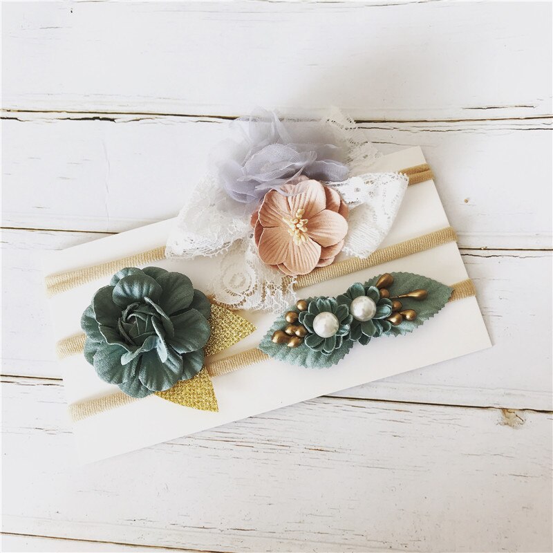 BalleenShiny-Conjunto de 3 unidades de diadema para bebé, cinta para la cabeza de encaje de princesas dulces, diadema de flores para niño, accesorios para la cabeza de PhotoPro