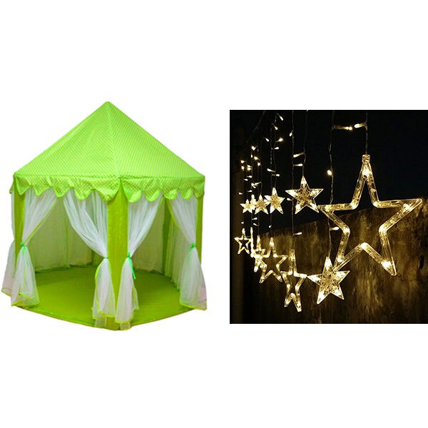 Folding Tipi Children Tent Play House Teepee Portable Toy Tents for Kids Baby Girl Boy Outdoor Indoor Playhouse Princess Castle: Tent and Light Green