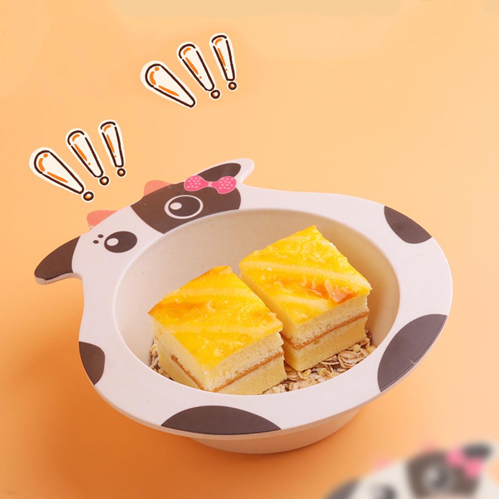 Baby Bowl Cartoon Animal Tableware Feeding Plate Bamboo Fiber Kids Dish Cutlery