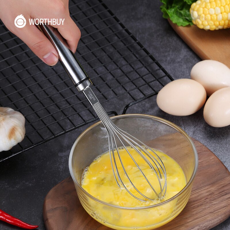 Batidor de acero inoxidable WORTHBUY batidor Manual para huevos batidor accesorios de cocina batidora de mano con mango grueso agitador de huevos