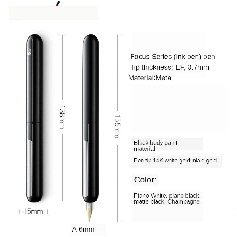 stationary supplies Red Dot Award LM Dialog Focus 3 Fountain Pen Black Titanium Tip Nib Ink Retractable Pens