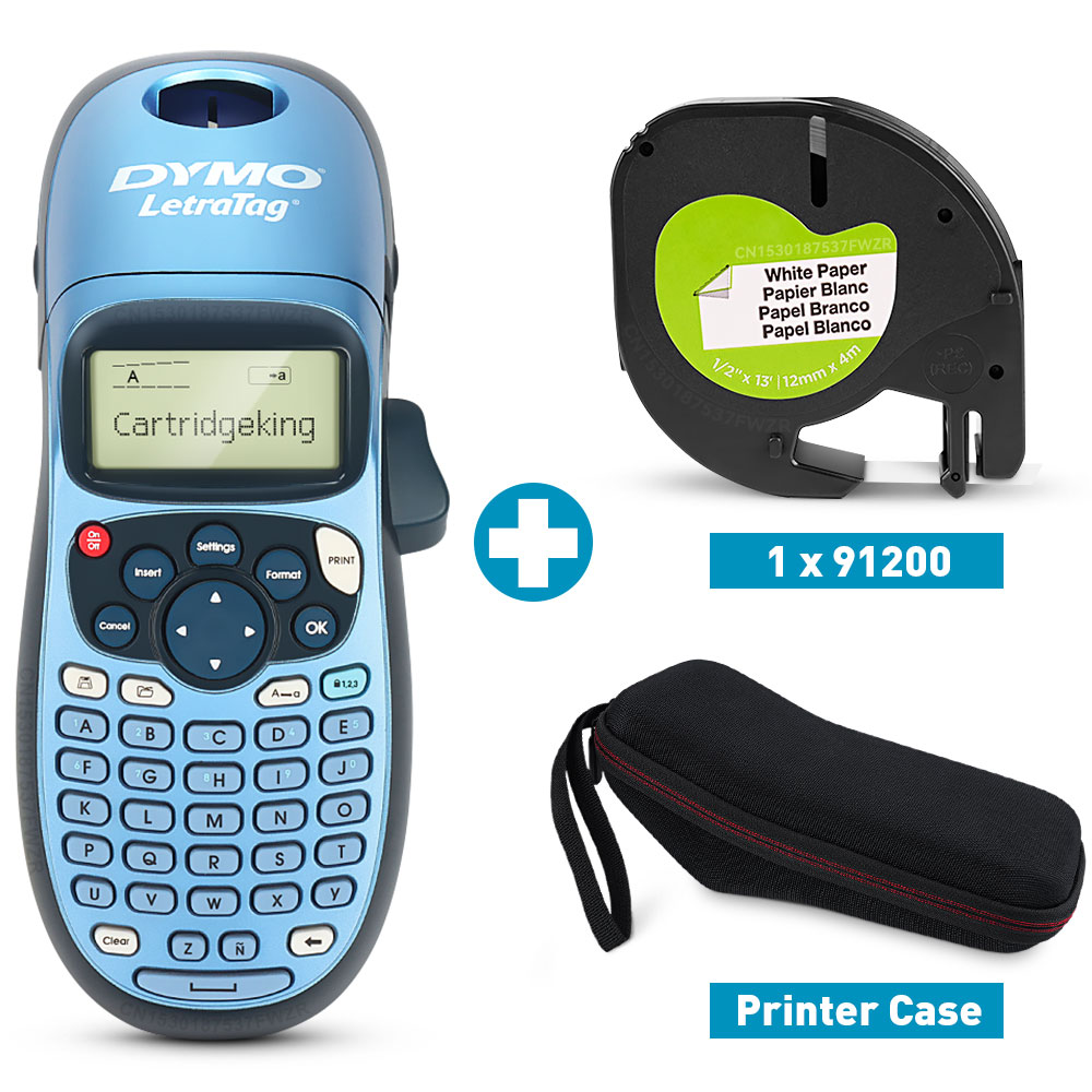 Dymo LetraTag LT-100H Label Printer with LT100H Label Maker Storage Case Travel Protective Carrying Bag or 5PK~7PK Dymo LT Tapes