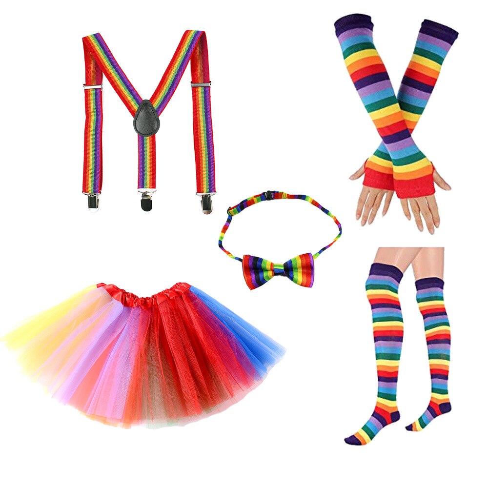Jupe Tutu arc-en-ciel pour bébé fille et adulte, avec bandeau licorne, gants longs à rayures, chaussettes, accessoire de fête, jupes de spectacle pour enfants