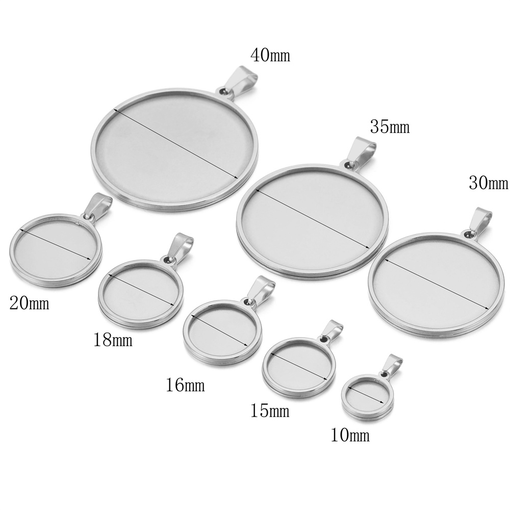 Bases de acero inoxidable de 5 piezas, 10/15/16/18/20/30/35/40mm, Base de camafeo de cabujón, bandeja, bisel, colgante de collar en blanco para fabricación de joyas DIY: S / Verde