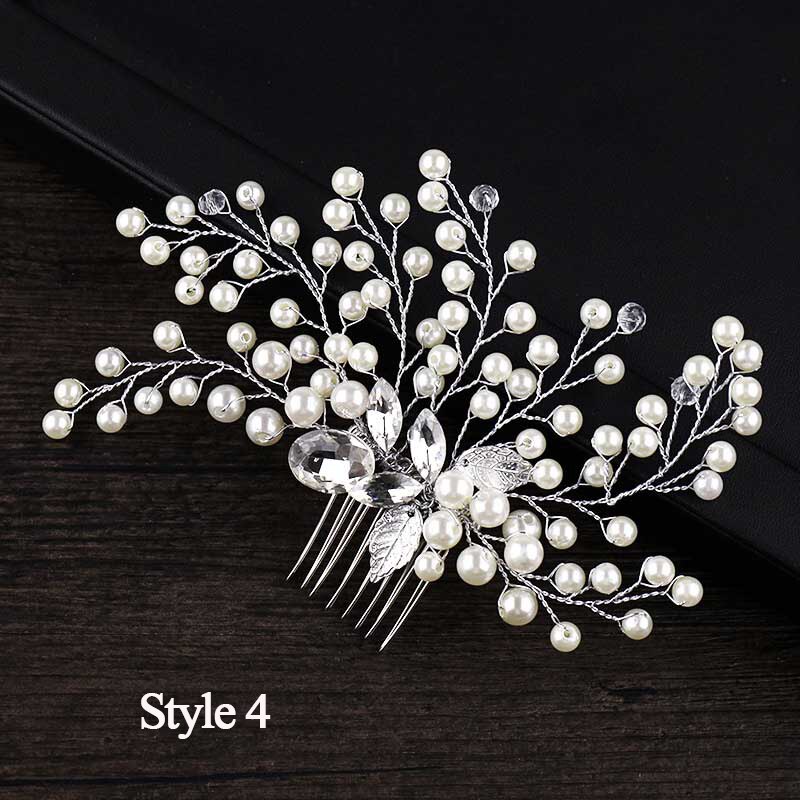 GETNOIVAS Handmade Silber Farbe Perle Blume Haar Kamm Braut Tiara Crown Kopfschmuck Hochzeit Braut Frauen Haar Schmuck Zubehör: Style 4