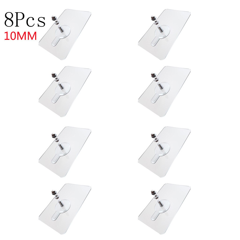 8Pcs Non-Trace Strong Adhesive Stickers Nail Screw No Drilling Wall Hook Bathroom Kitchen Transparent ABS Sucker Hooks Hanger: C
