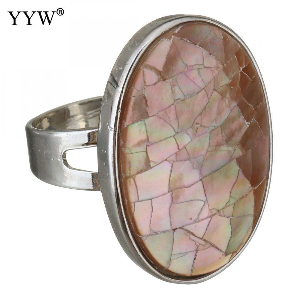 1 PC Zilver Kleur Plated Natuurlijke Parelmoer Abalone Shell Vinger Ring Unisex Verstelbare Open Manchet Volledige Ringen Vrouwen mannen: pink shell