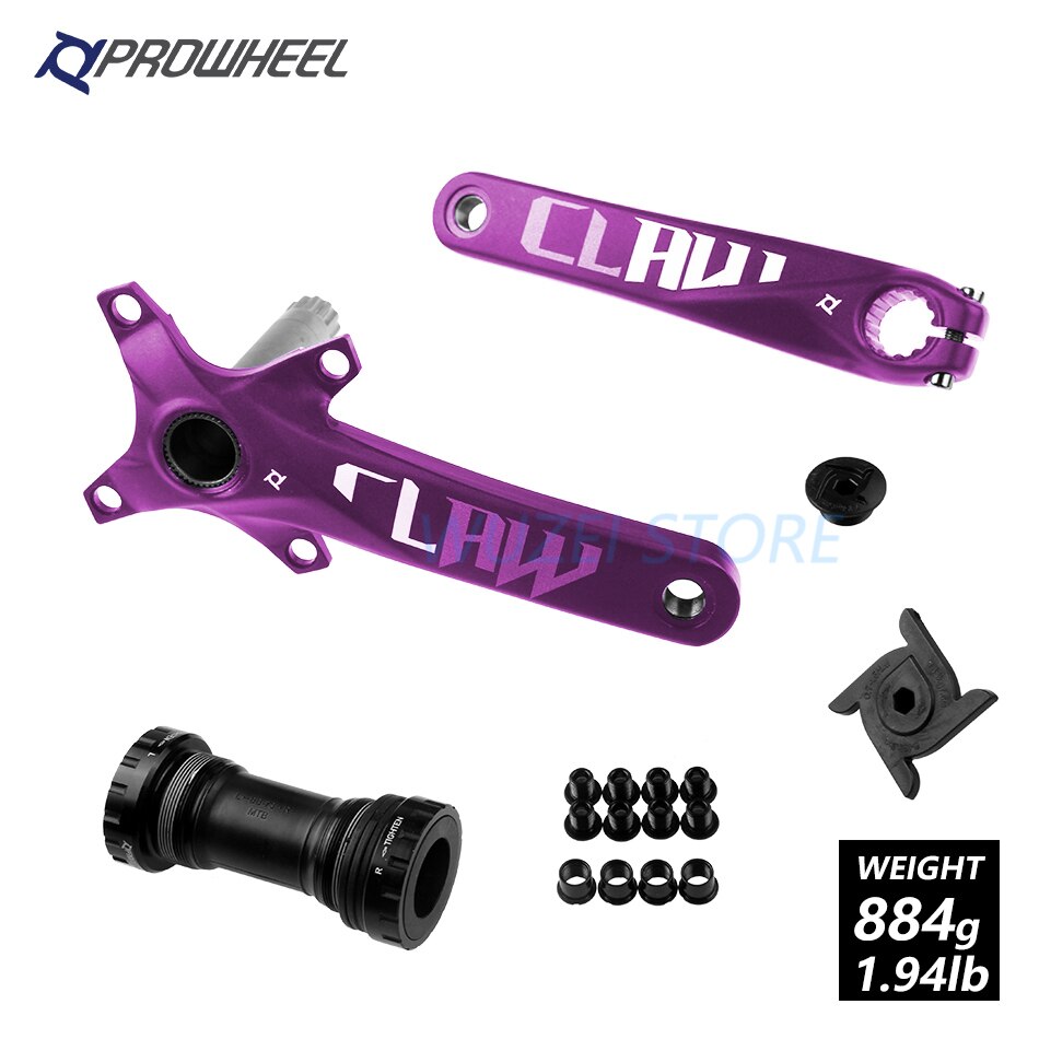 PROWHEEL 104BCD Mountain Bike Crankset Aluminum Alloy With Bottom 170mm 175mm MTB Bicycle Crank With axis 1x11Speed bike parts: Purple 170 and axis