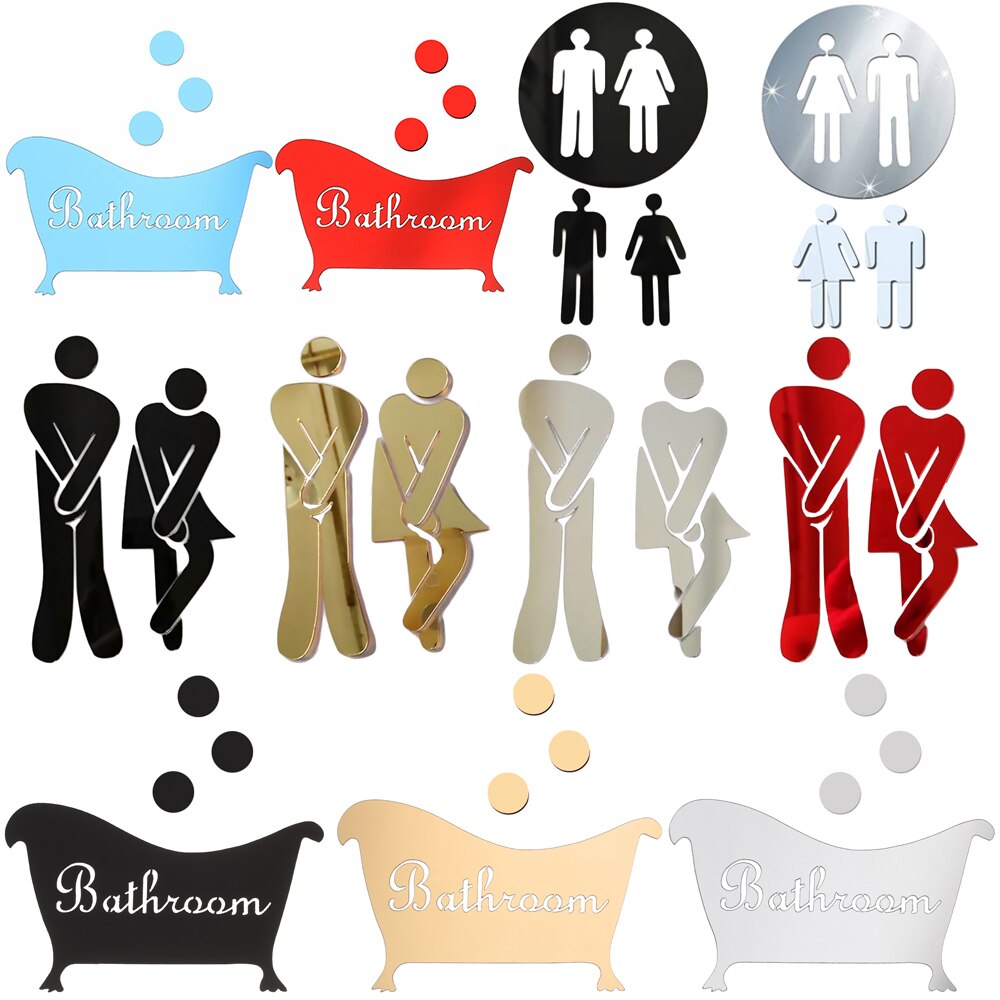 3D Toilet Entrance Sign Funny Removable Wall Stickers Decoration Woman &amp; Man Washroom Poster Bathroom Door Mirror Surface Decal