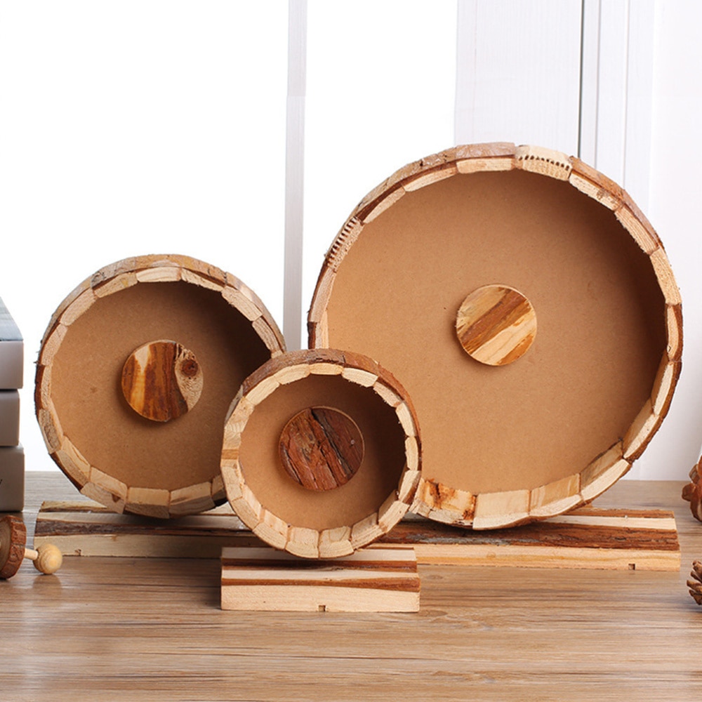 Houten loopwiel, stil lopend spinnerwiel, kauwspeelgoed voor hamster, chinchilla, eekhoorn (medium)