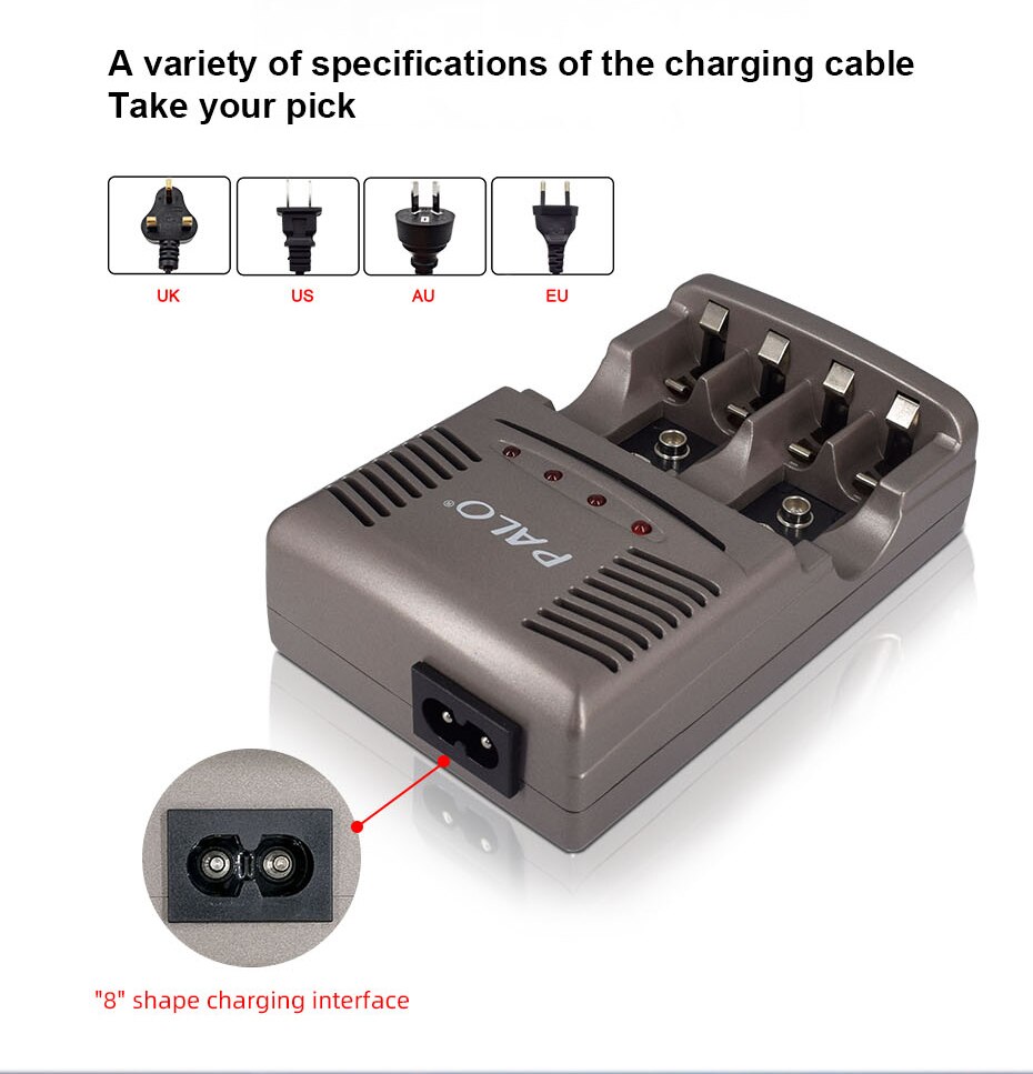 6F22 9V Ni-MH Rechargeable Battery +Smart 9v battery Charger with LED Indicator for 1.2v Nimh AA AAA Rechargeable Battery 9v
