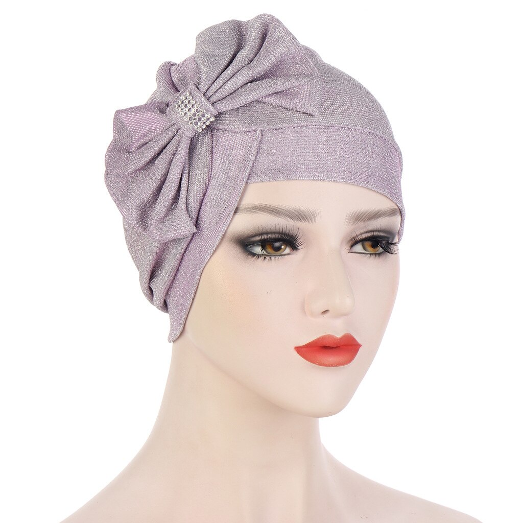 Mode Tulband Hoed Voor Dames Glitter Strikje Vrouwelijke Hoofd Wraps Moslim Hoofddoek Motorkap Islamitische Hoofddeksels Turbante Mujer