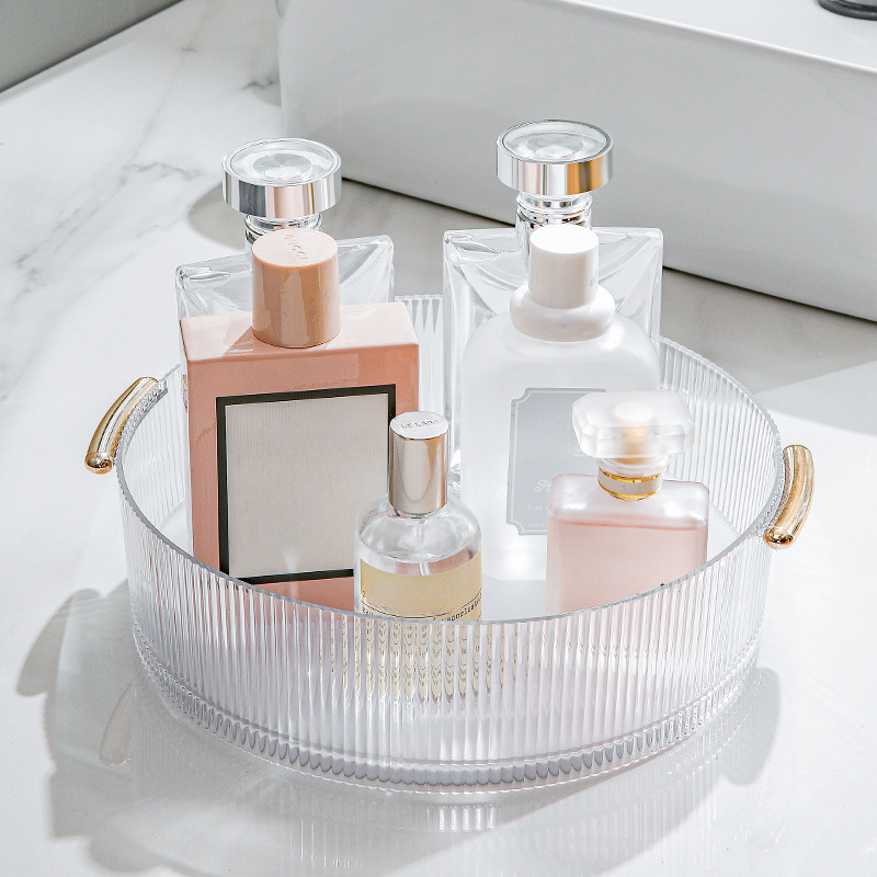360° Rotating Cosmetic Storage Box - Large Capacity Round Transparent Tray - Desktop Organizer