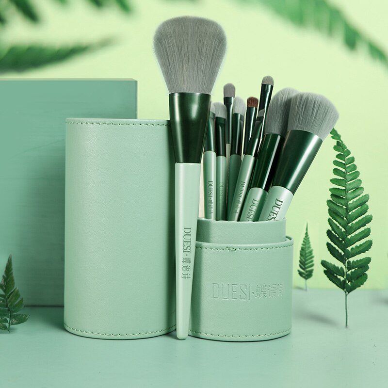 Duesi 7/8/10 -delige make-upkwastenset, oogschaduw, wenkbrauwen, concealer, blending blush, poeder, make-upkwasten, tools: 10 stuks vat groen