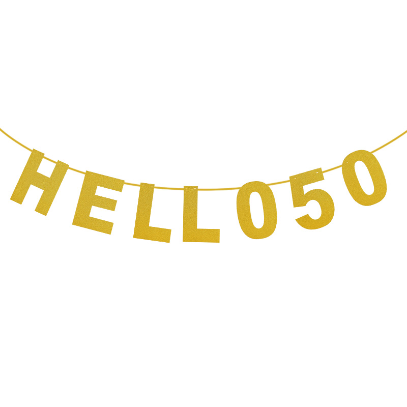 7 Flags Glitter Gold Paper Banners HELLO 30 40 50 Letter Number Bunting Garland For Adults Birthday Party Decoration Supplies: B03-HELLO 50