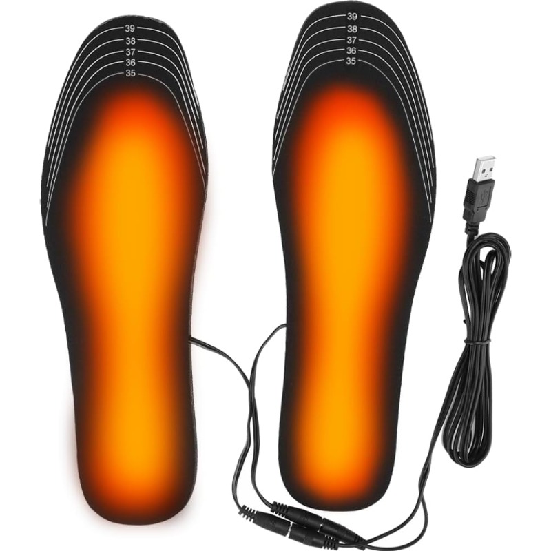 Usb-oplaadbare verwarmde inlegzolen, instelbare temperatuur in 3 standen, elektrische voetverwarmer voor winterse buitenactiviteiten zoals skiën, wandelen en kamperen.