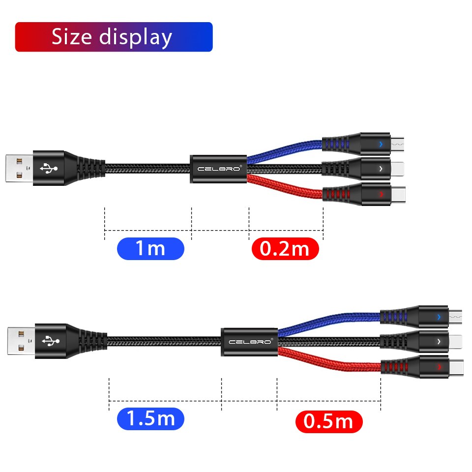 3.5a 3 em 1 tipo de cabo usb do diodo emissor de luz cabo de c microusb o telefone que carrega o cabo micro usb c multi tipo-c cabo do telefone para huawei p30 pro lite