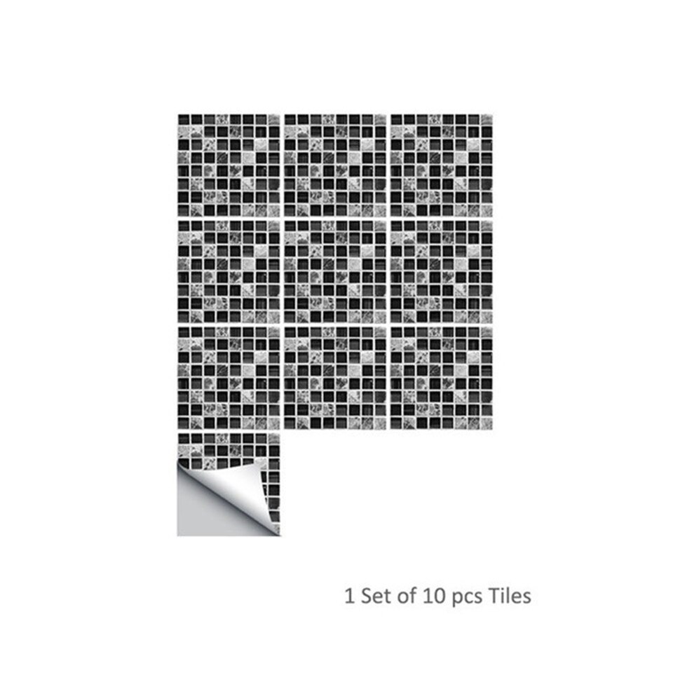 10 x 10cm svart mosaik tapet kök badrum dekoration väggdekal självhäftande självhäftande kakel dekaler heminredning väggmålning 10 st/set
