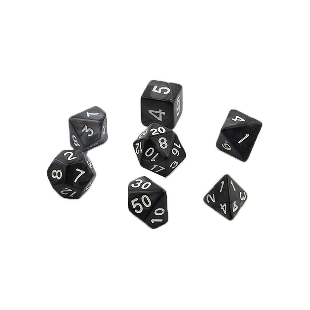 7pcs/set Games Gaming Dices Multi-sided Dices Desktop Game Accessories Multi Faceted Acrylic Dice Suit: Black