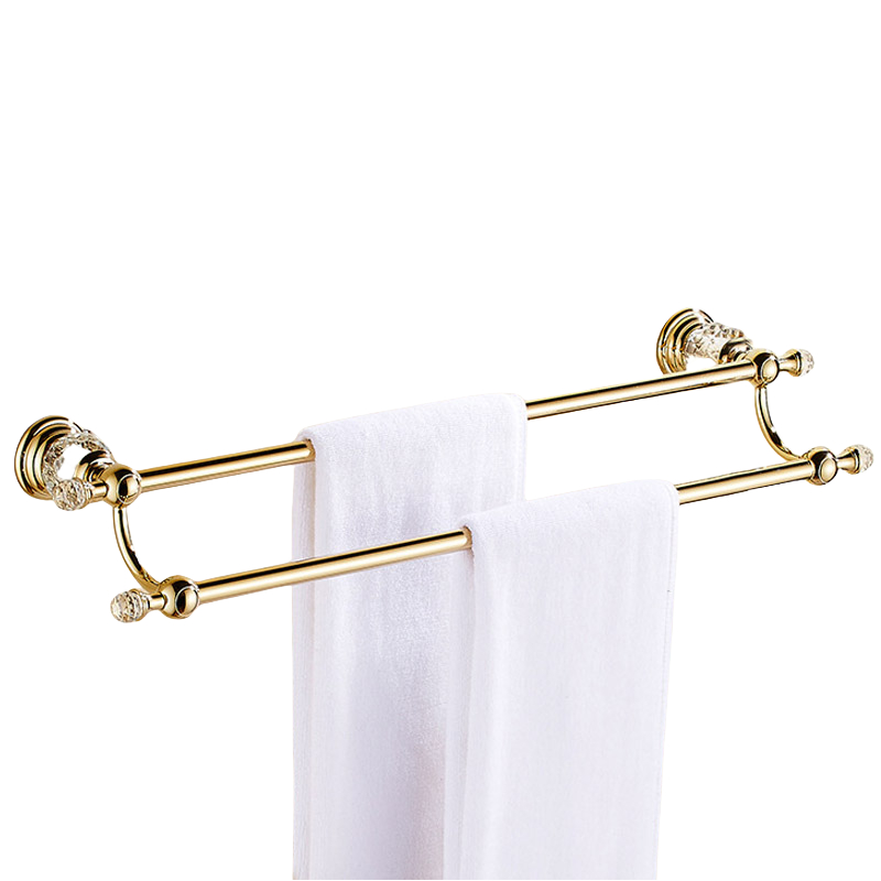 Luxury Gold Polished Brass Bathroom Accessories Set - Wall-Mounted Crystal Bath Hardware Collection: Yellow