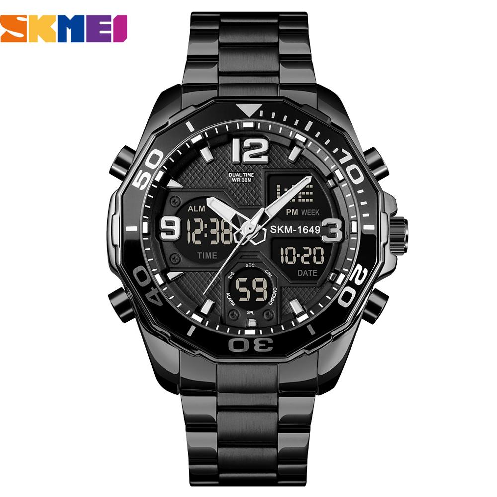 Digital stopur skmei top brand led display armbåndsure rustfrit stål afslappet kronograf vækkeur relogio 1649: Sort