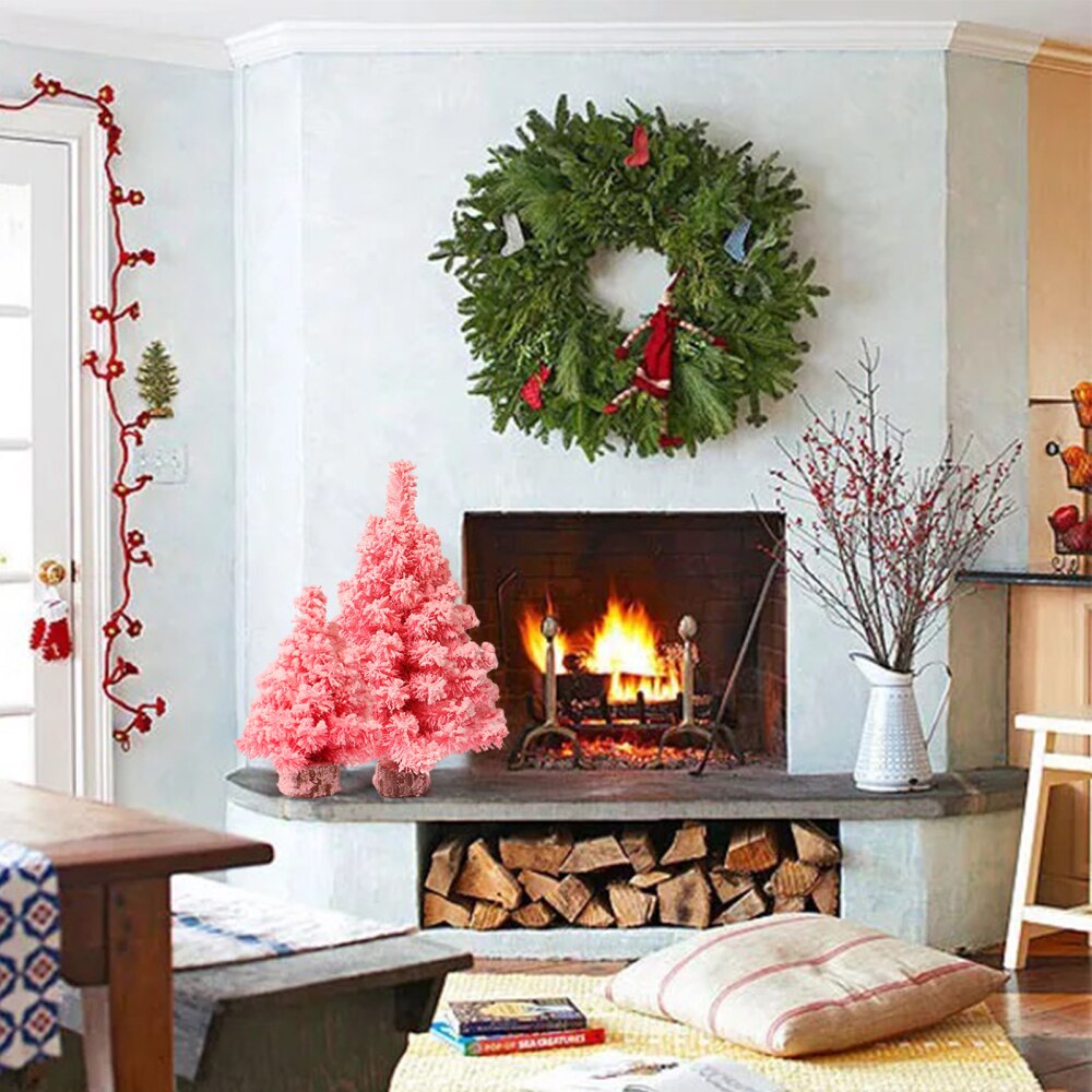 Christmas Tree Artificial Pink Encryption Flocking Mini Pink Desktop Ornaments Christmas Decorations Home Accessories
