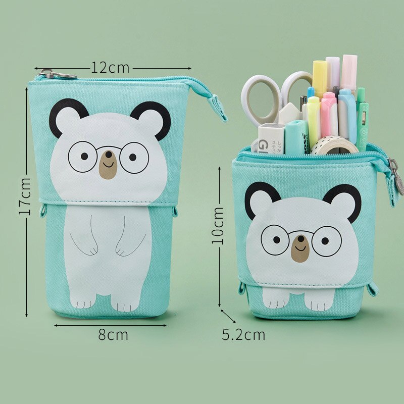 Leuke Schaalbare Potlood Tas Kawaii Kat Dieren Pen Case Rits Zakje Voor Scholieren Pen Zakken Doos Voor Briefpapier XA7H: Green new