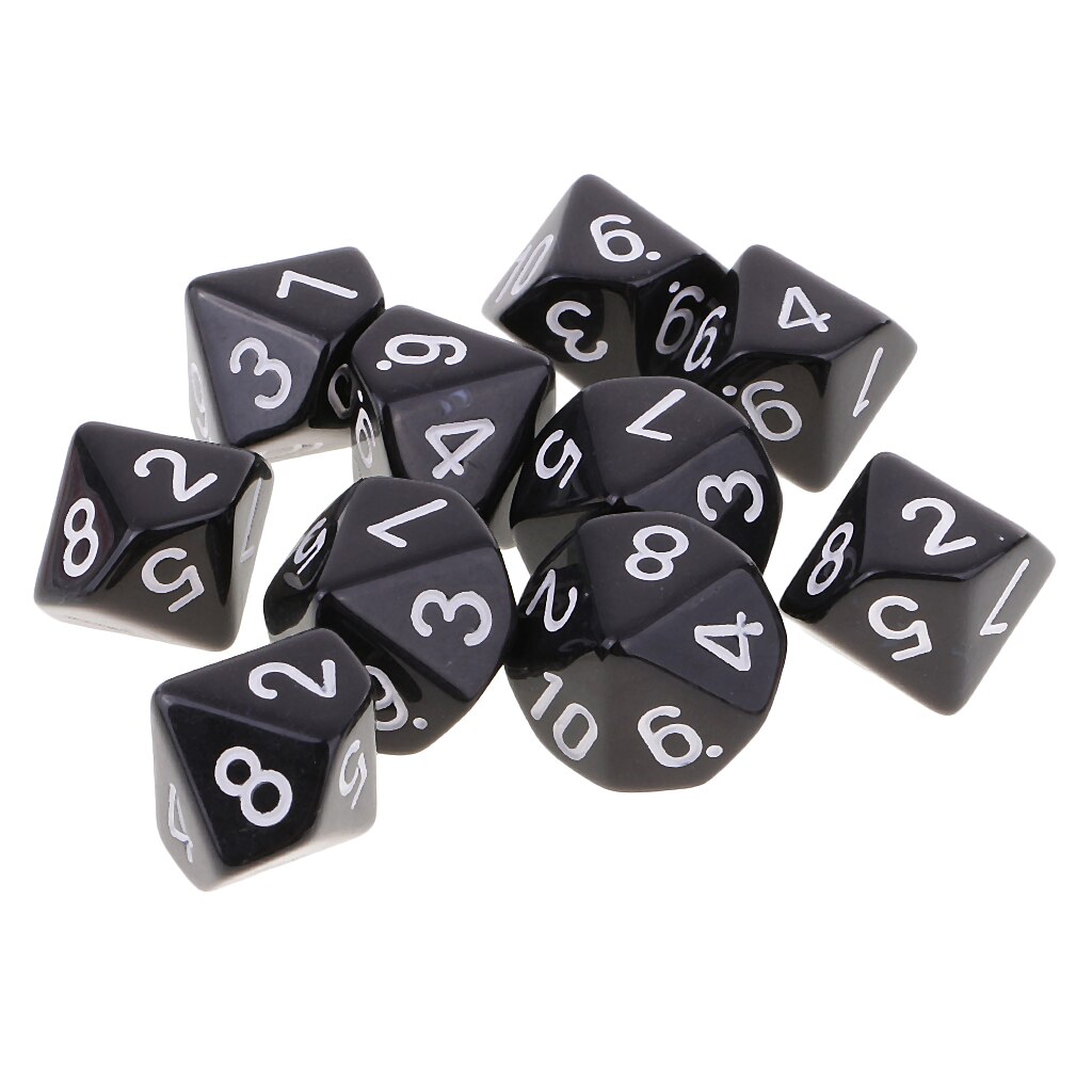 Magideal 10Pcs 10 Zijdige Dobbelstenen D10 Polyhedrale Dobbelstenen Voor Games Wit: Black