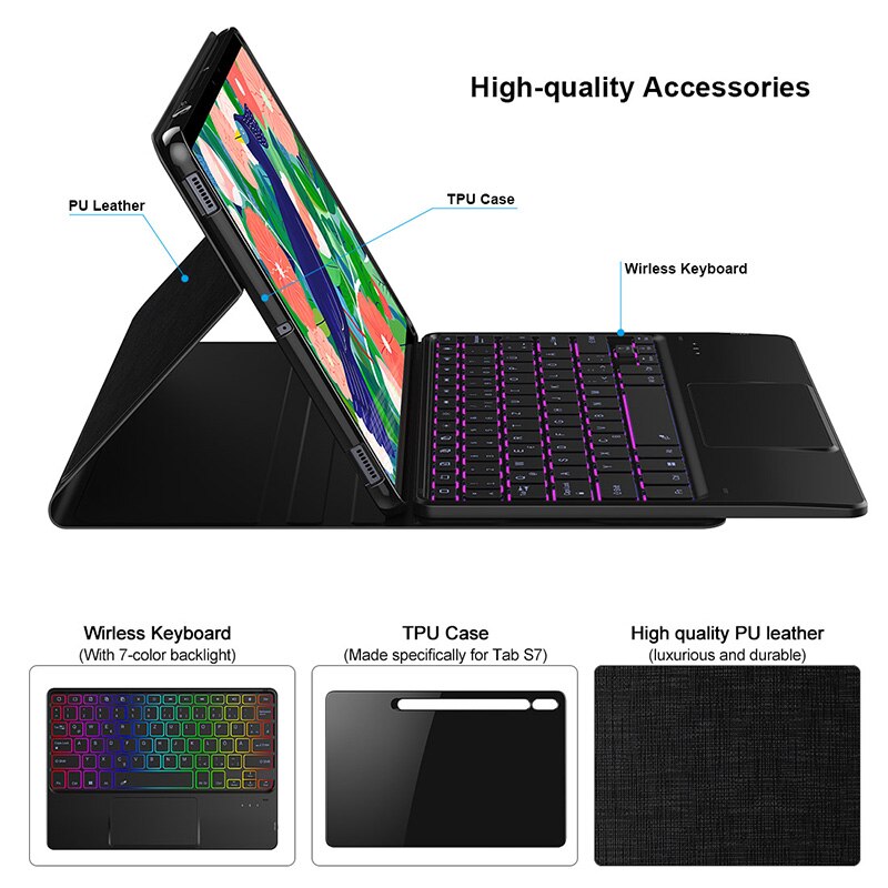 Deutsche Backlit Toetsenbord Case Voor Samsung Galaxy Tab S7 + 12.4 "/S7 11'' Tablet Cover Backlight Duitse bluetooth Toetsenbord Funda
