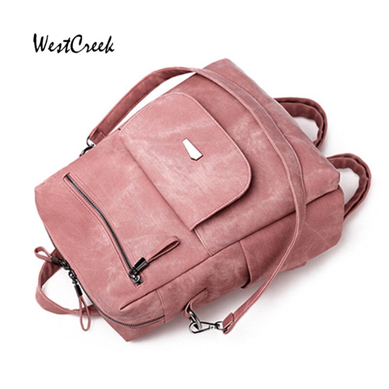 Westcreek brand vintage pink rygsække kvinder kvindelig taske pu bagpack retro rygsæk pung