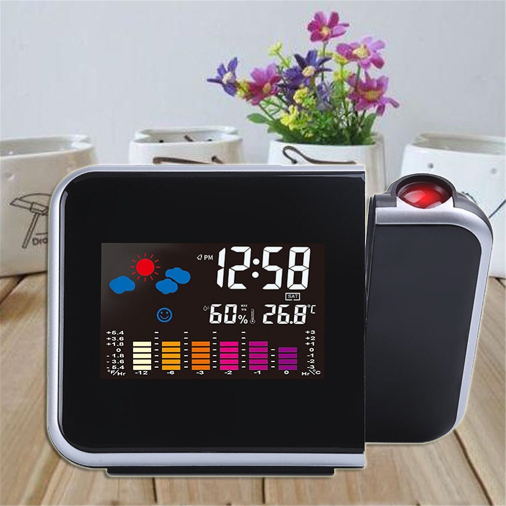 Projection Clock Supports Modern Weather Forecast Alarm Clock High-definition LED Color Screen Electronic Clocks