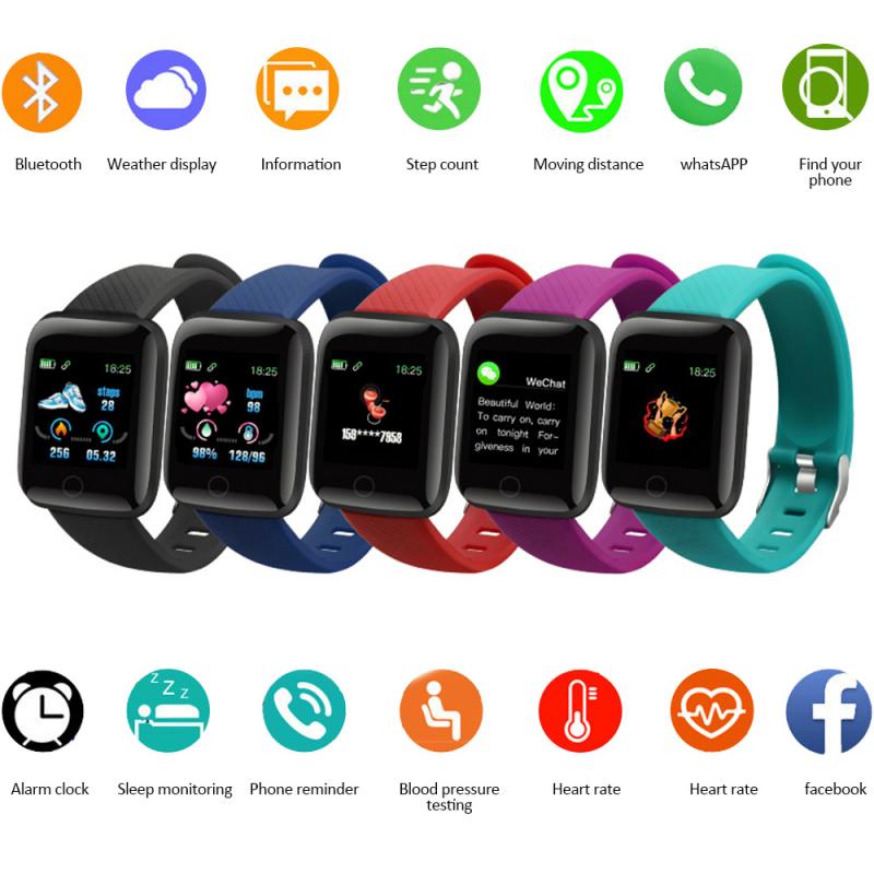 Reloj de pulsera inteligente 116 PLUS, dispositivo resistente al agua IP67, con pantalla a Color, control del ritmo cardíaco y de la presión sanguínea
