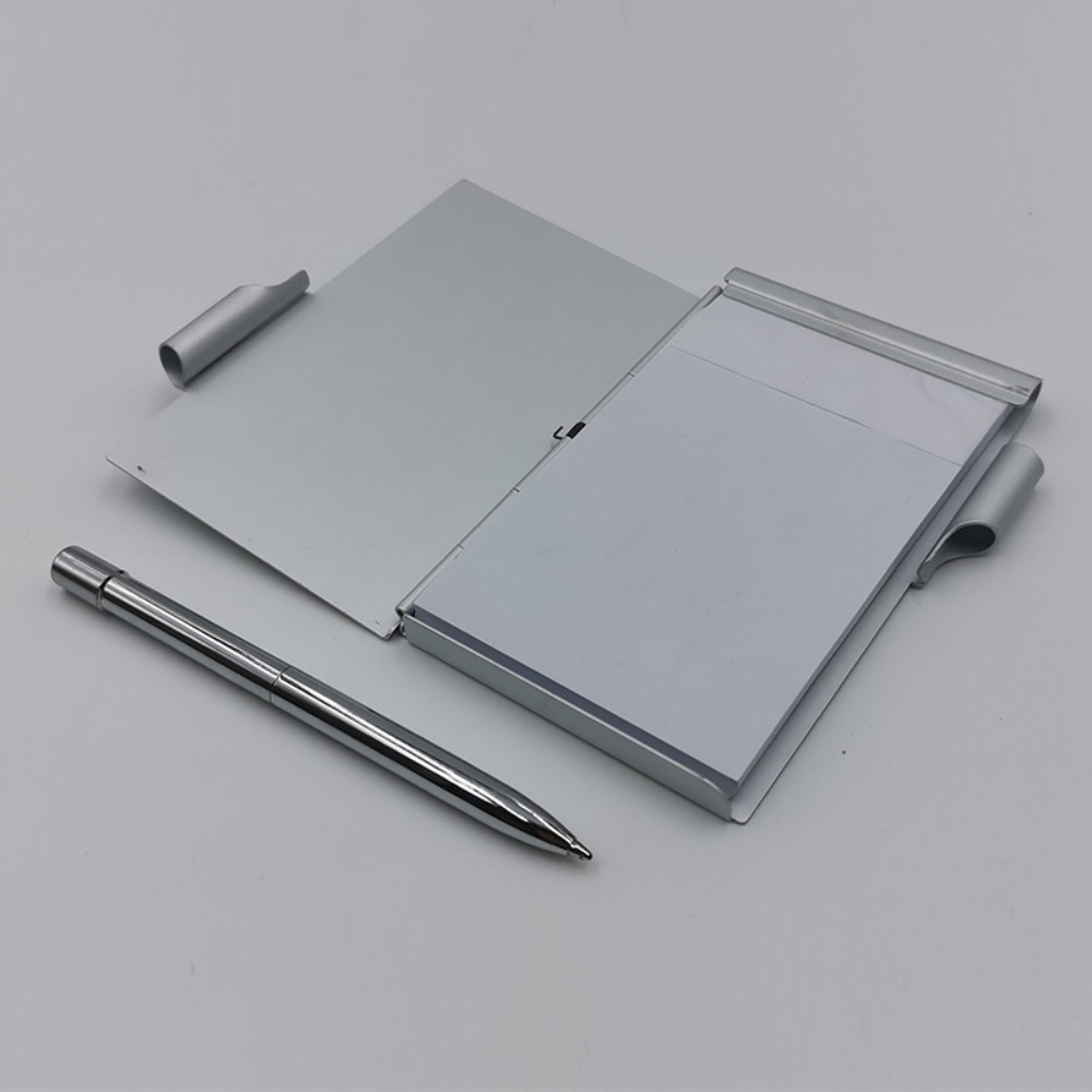 Pocket Notebook with Pen and Refillable Paper Portable Metal Mini Notepad Travel Notepad with Pen Holder for Office Home
