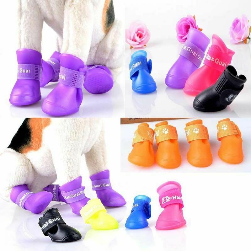 US 4pcs Pet Dog Rubber Rain Boots Anti-slip Waterproof Snow Shoes Paw Protector